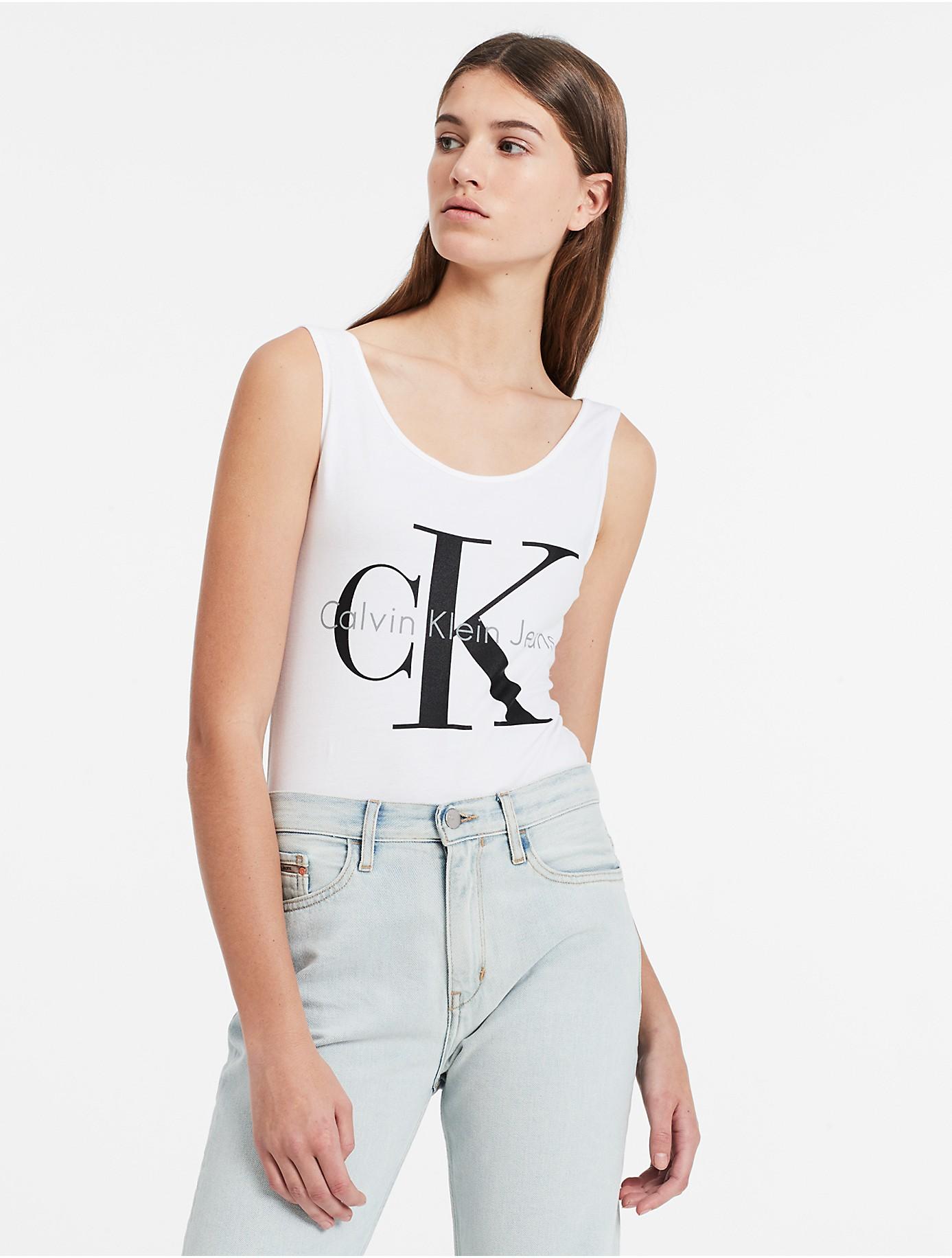 Lyst - Calvin Klein Jeans Sleeveless Logo Bodysuit in White Gallery